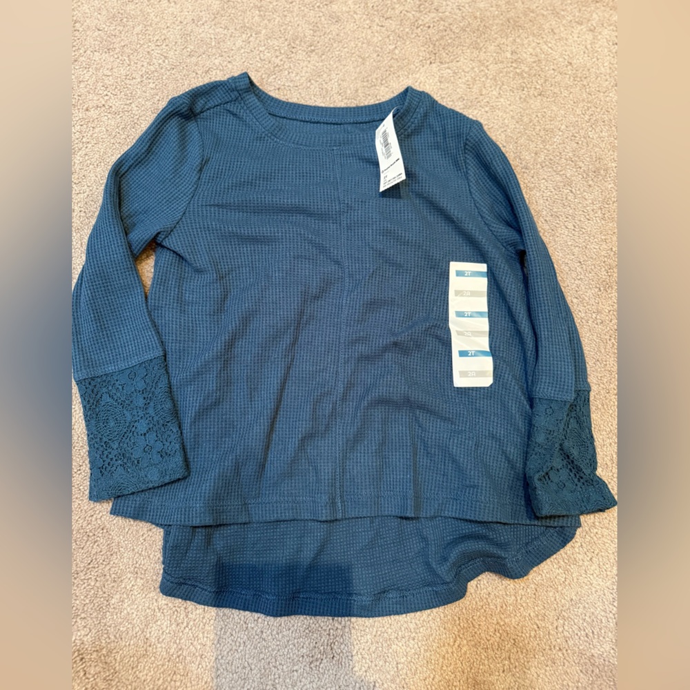 Blue Long Sleeve Top with Lace Accents